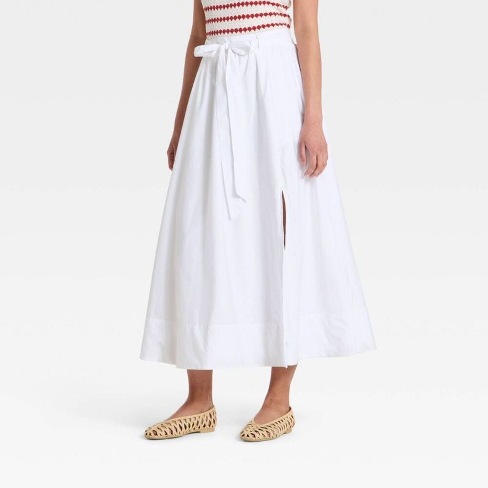 Open Box - A New Day - Women's Belted Maxi A-Line Skirt - A New Day White White